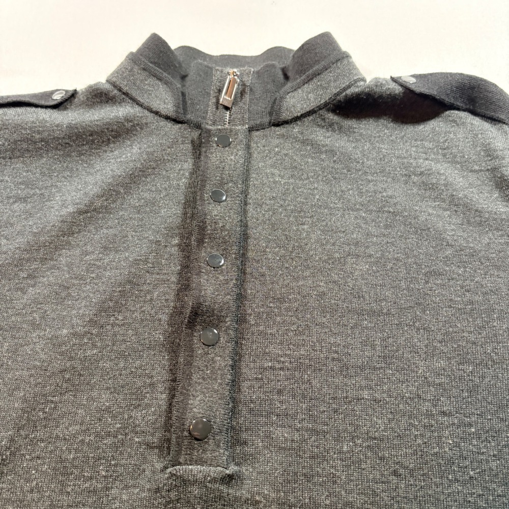 Gianni Marcelo Sweater Mens L Gray Merino Wool Quarter Zip Snap Epaulets Turkey